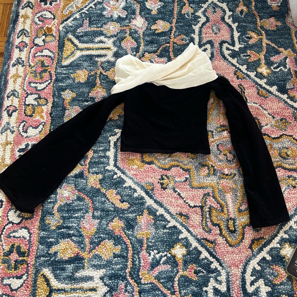 Meshki Black and Cream Off-Shoulder Long Sleeve Top